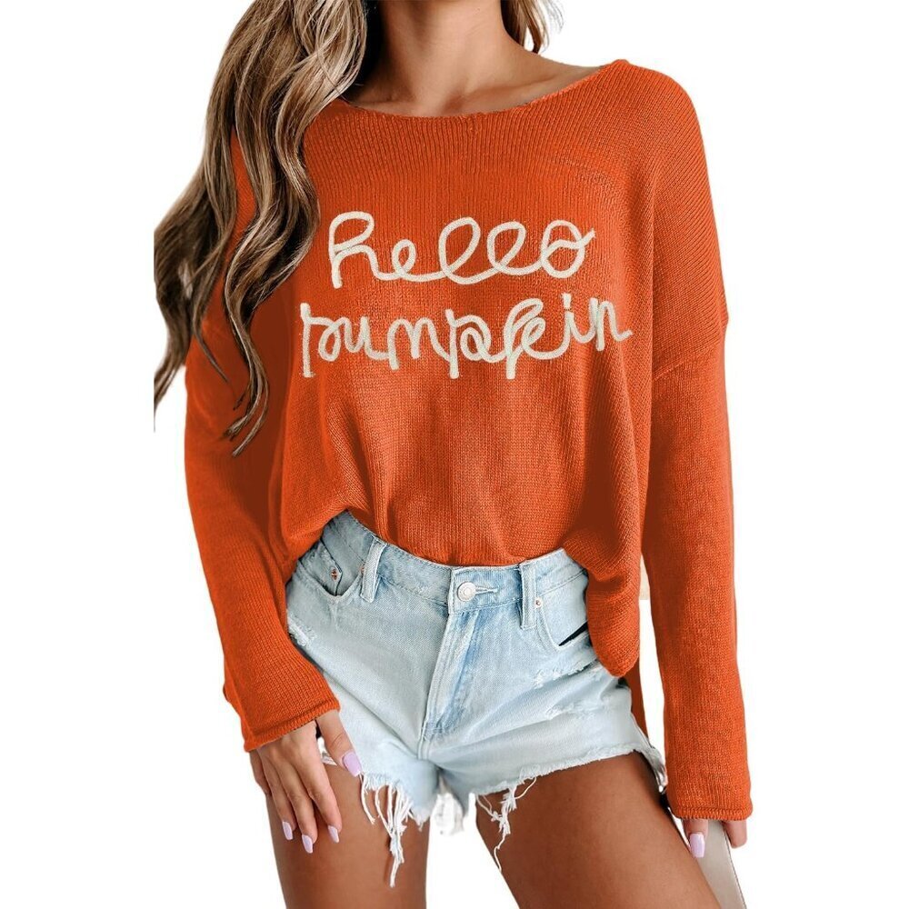 Women's Cotton Halloween Sweater Long Sleeve Crewneck Festive Casual